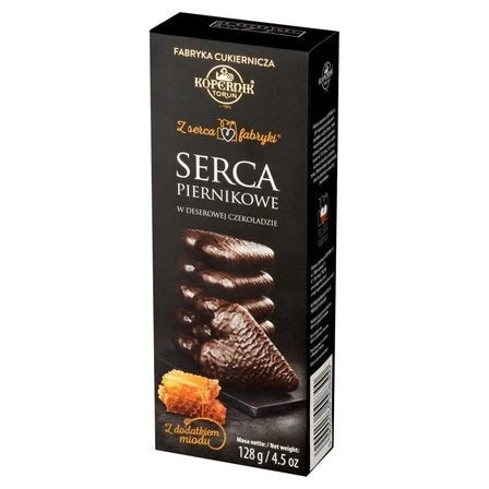 KOPERNIK Z serca fabryki Serca piernikowe w deserowej czekoladzie z dodatkiem miodu 128 g