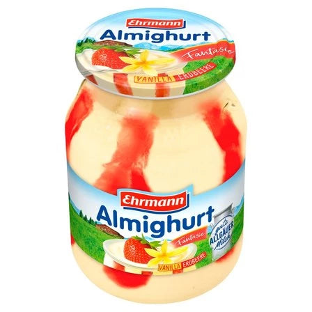 EHRMANN Jogurt o smaku waniliowym z wsadem o smaku truskawkowym 500 g