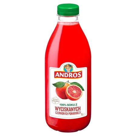 ANDROS 100% soku z wyciskanych czerwonych pomarańczy 1 L