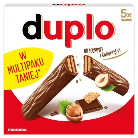 DUPLO Wafel z orzechowym nadzieniem pokryty mleczną czekoladą (5 sztuk) 91 g
