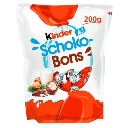 KINDER Schoko-Bons Czekoladki z mlecznej czekolady z nadzieniem mlecznym i orzechami 200 g