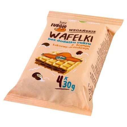 SUPER FUDGIO Wegańskie wafelki bez dodatku cukru z kremem kakaowo-orzechowym (4 x 30 g) 120 g