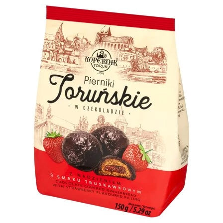 KOPERNIK Pierniki toruńskie w czekoladzie z nadzieniem o smaku truskawkowym 150 g